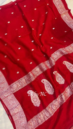 Crimson Banarasi Pure Khaddi Georgette Kadwa Saree