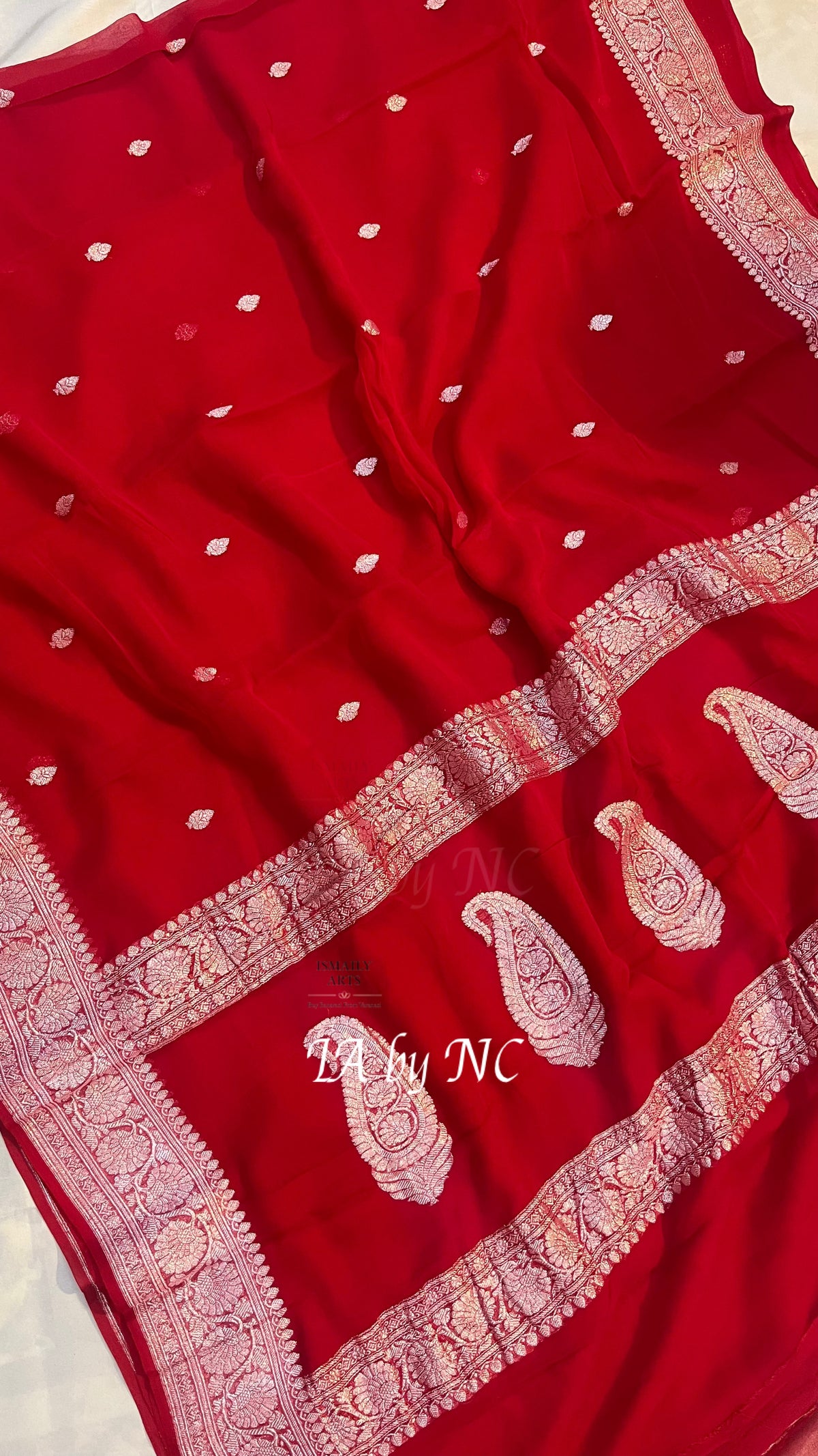 Crimson Banarasi Pure Khaddi Georgette Kadwa Saree