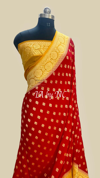 Crimson Banarasi Pure Khaddi Georgette Saree