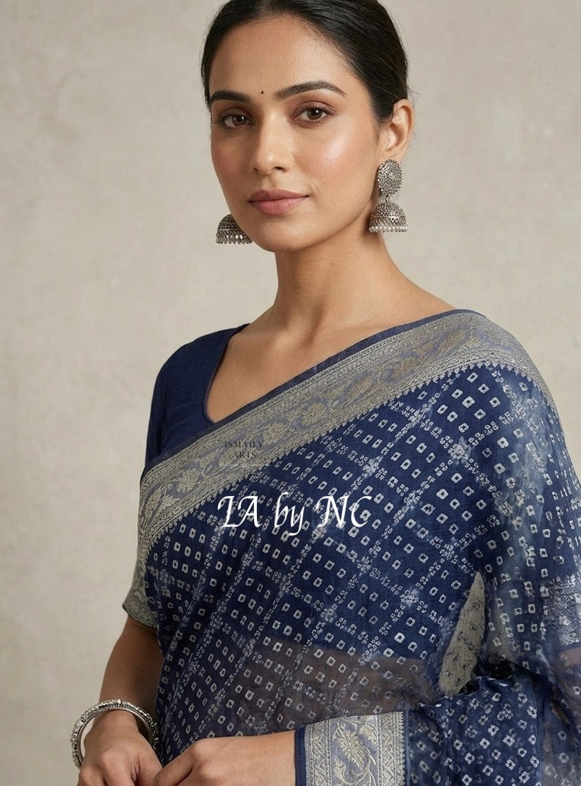 Prussian Banarasi Pure Khaddi Georgette Saree