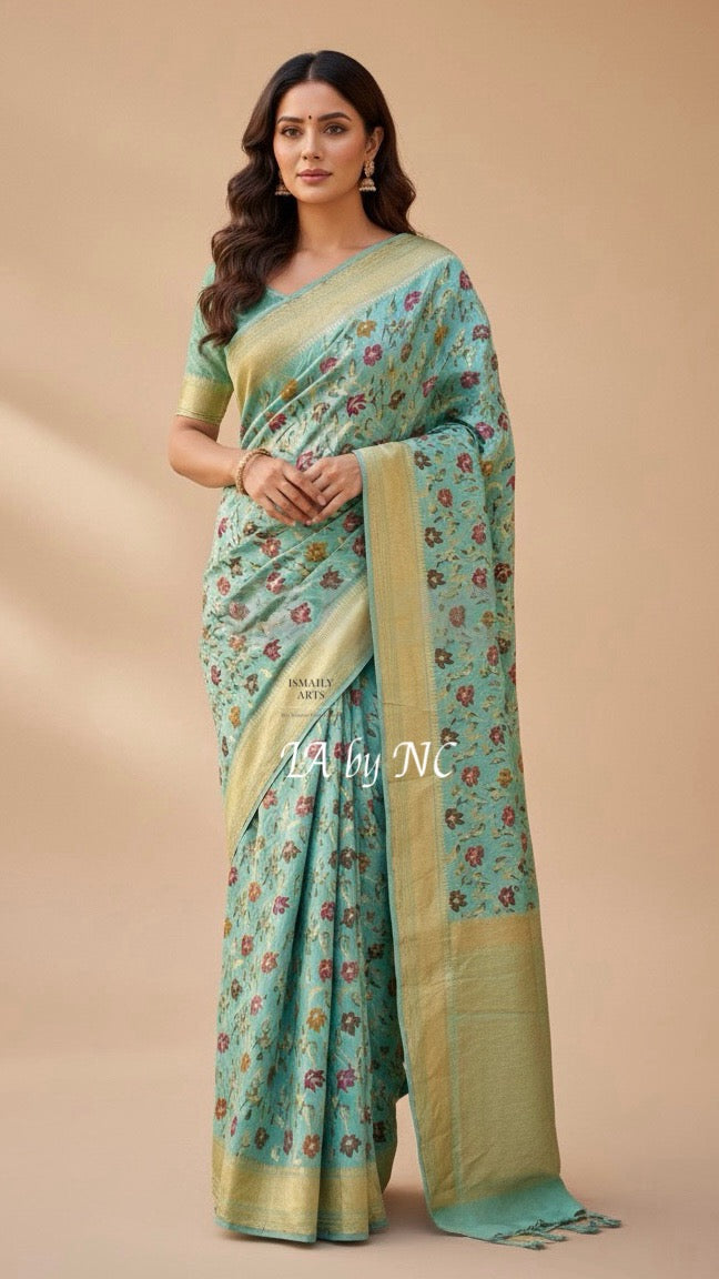 Turquoise Banarasi Pure Munga Silk Saree
