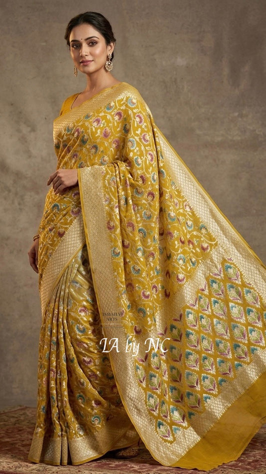 Trombone Banarasi Pure Khaddi Georgette Saree