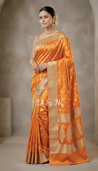 Ochre Banarasi Mashru Katan Silk Saree