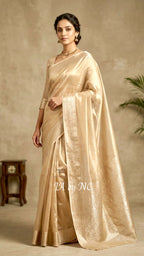 Beige Banarasi Pure Tissue Silk Saree