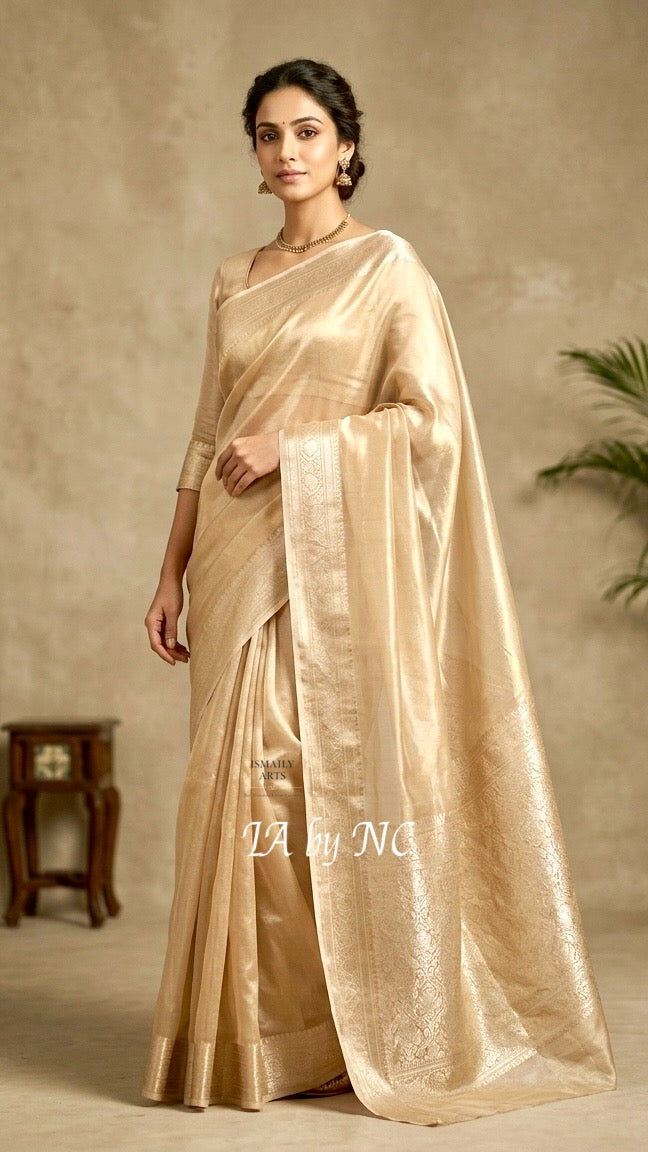 Beige Banarasi Pure Tissue Silk Saree