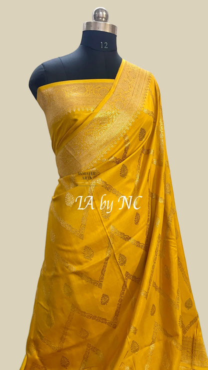 Goldenrod Banarasi Pure Katan Silk Mashru Kadwa Saree