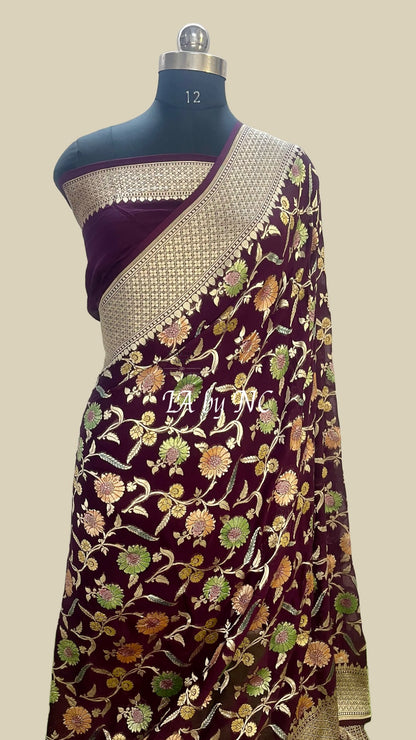 Mahogany Banarasi Pure Khaddi Georgette Saree