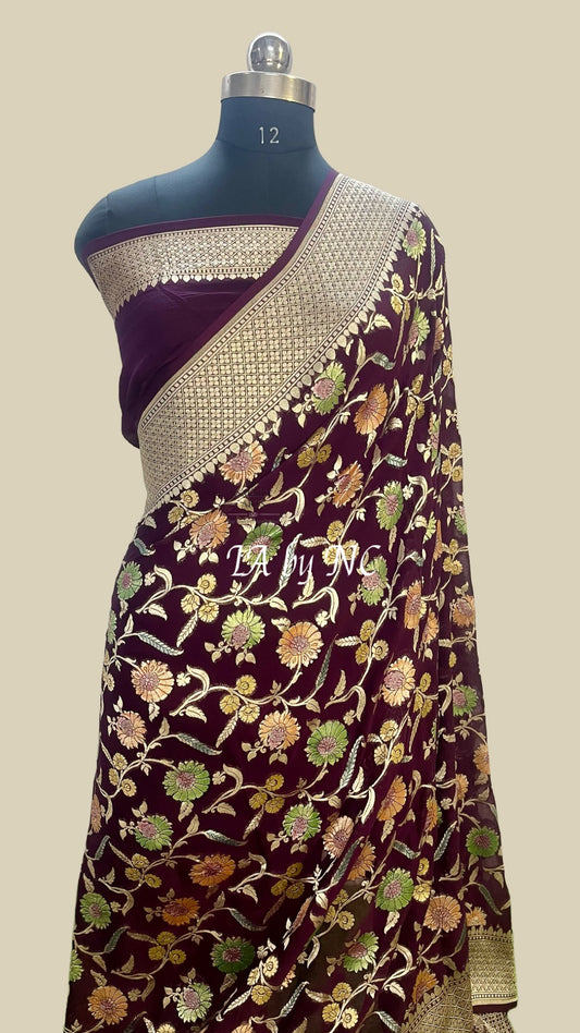 Mahogany Banarasi Pure Khaddi Georgette Saree