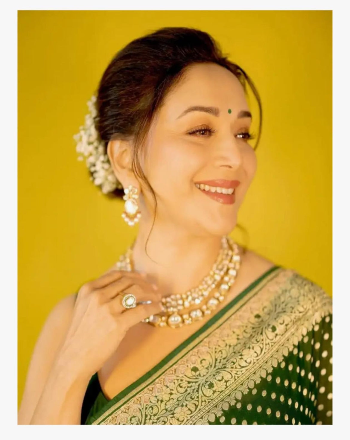 Madhuri Dixit inspired Forest Banarasi Pure Khaddi Georgette Saree