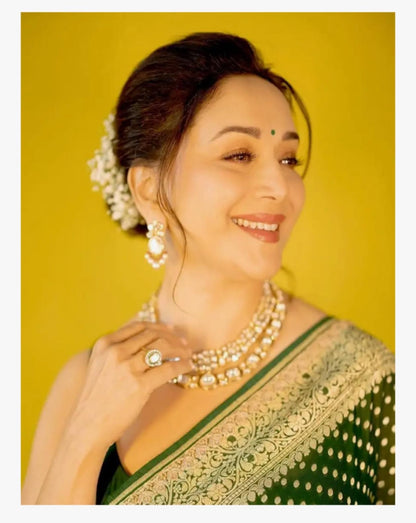 Madhuri Dixit inspired Forest Banarasi Pure Khaddi Georgette Saree