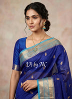 Navy Banarasi Pure Kora Organza Kadwa Saree