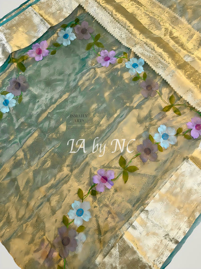 Turquoise Banarasi Pure Tissue Silk Saree