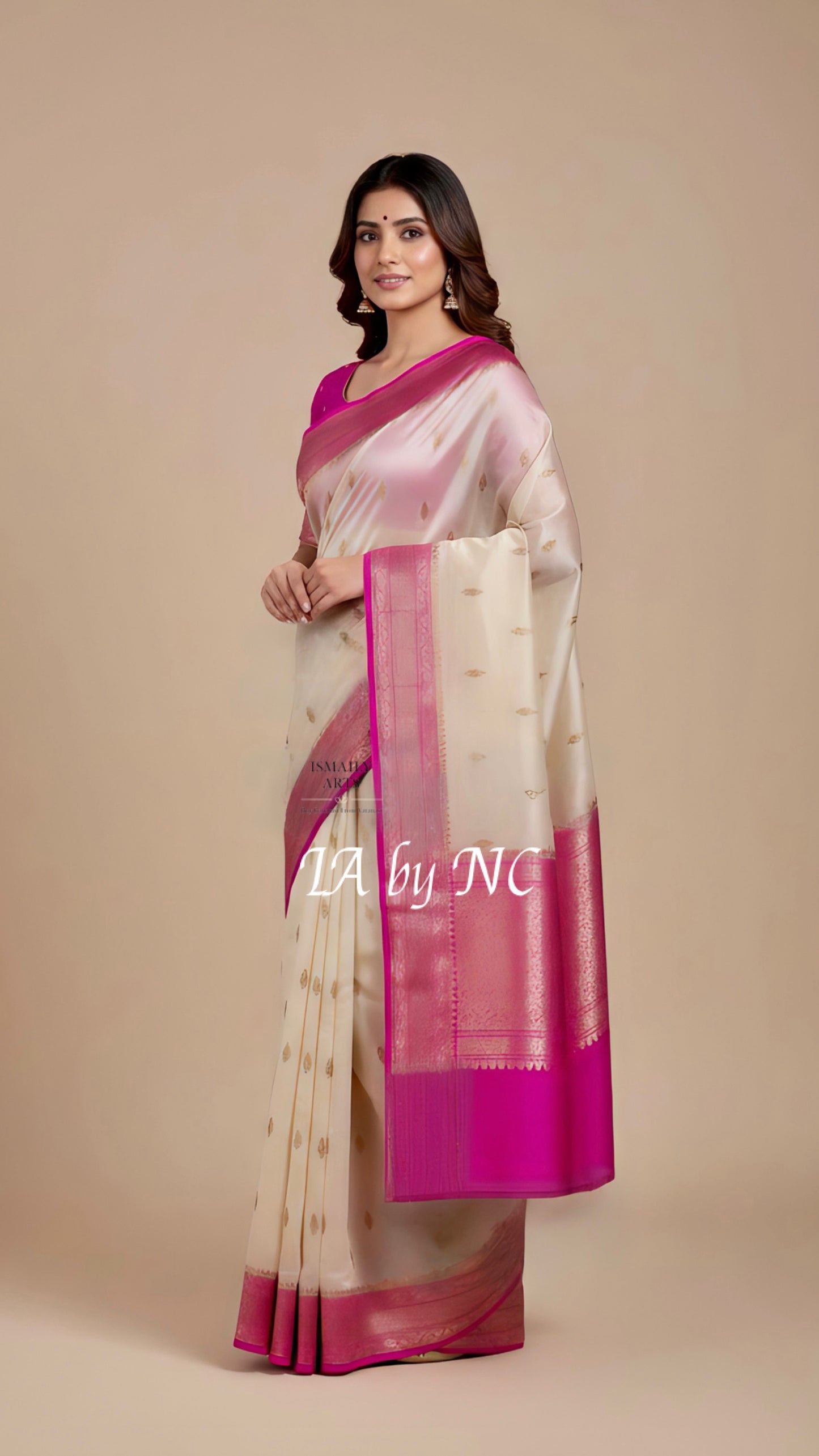 Ivory Banarasi Pure Kora Silk Kadwa Saree
