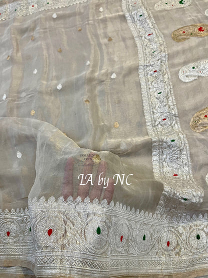 Natural Banarasi Pure Khaddi Tissue Georgette Kadwa Saree