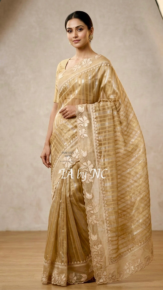 Tan Banarasi Pure Tissue Silk Designer Saree