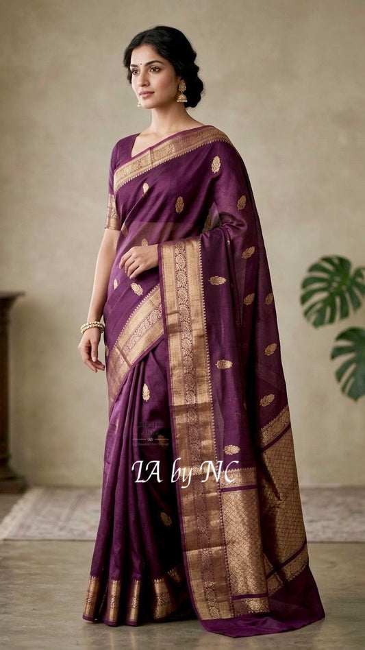 Byzantine Banarasi Pure Kora Organza Kadwa Saree