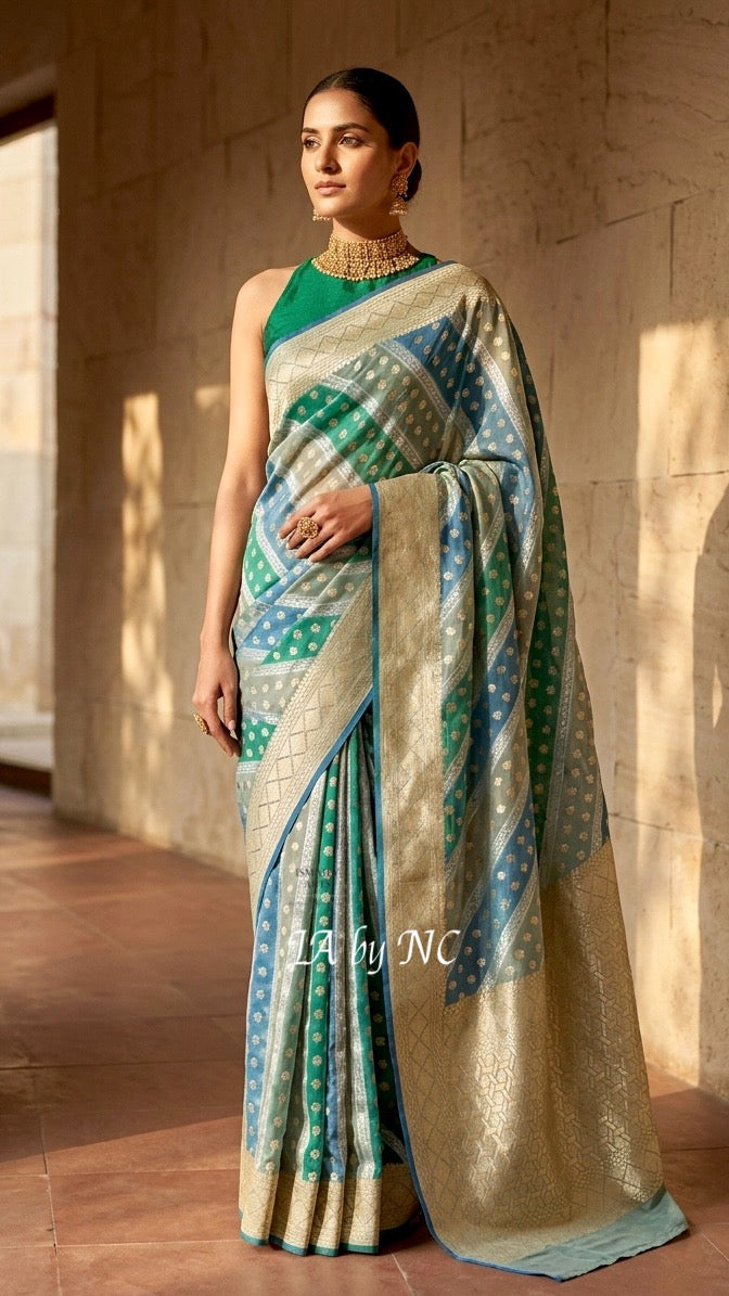 Sky Banarasi Pure Khaddi Georgette Saree