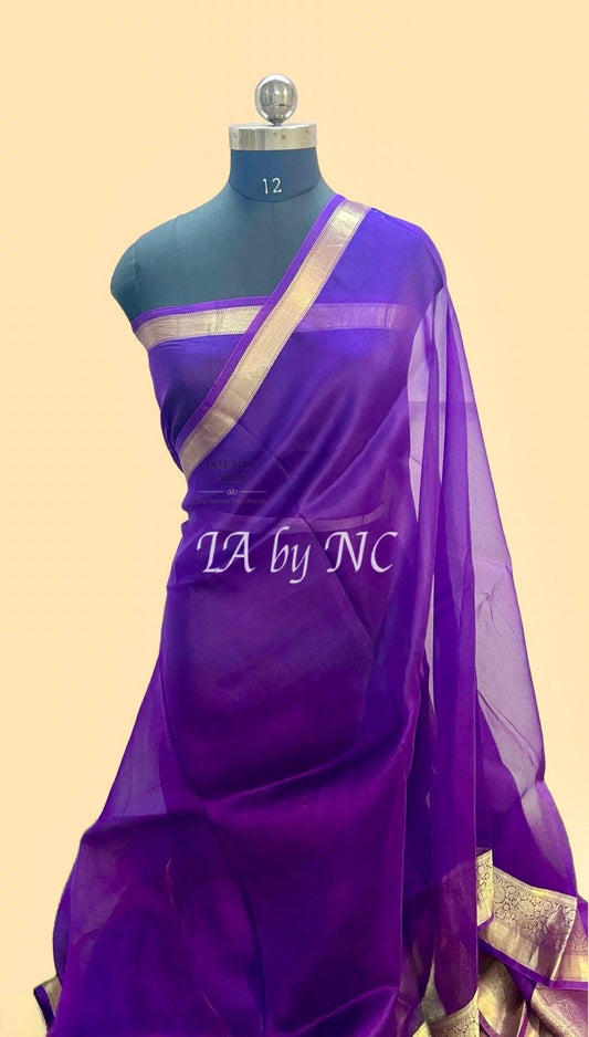 Grape Banarasi Pure Kora Silk Saree