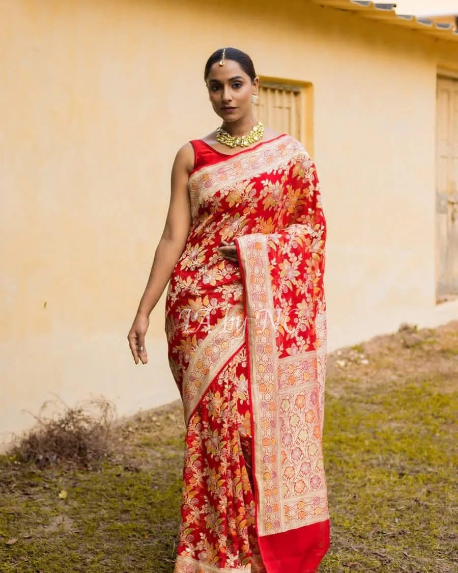 Crimson Banarasi Pure Khaddi Georgette Saree