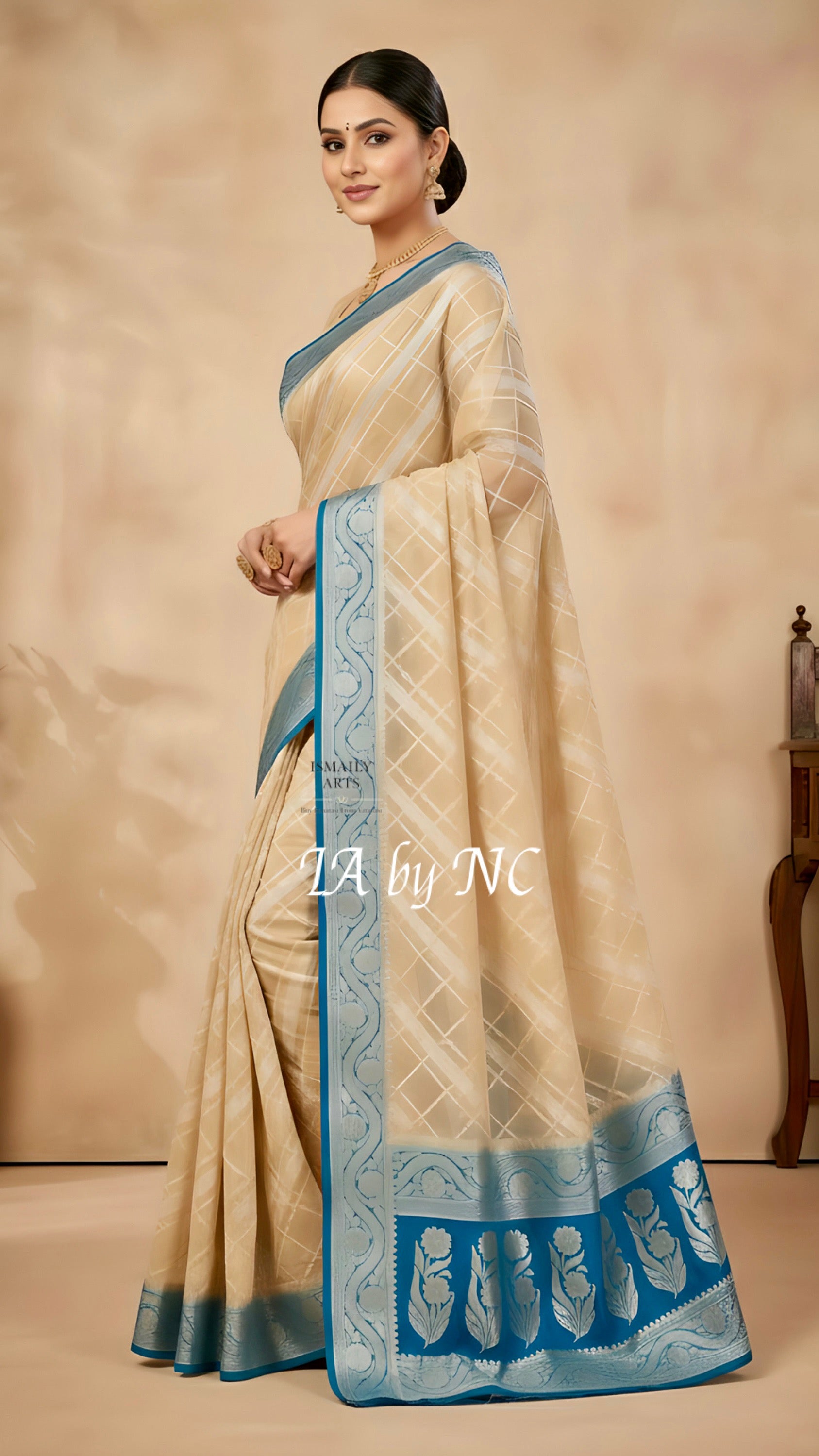 Eggnog Banarasi Pure Chiffon Georgette Saree