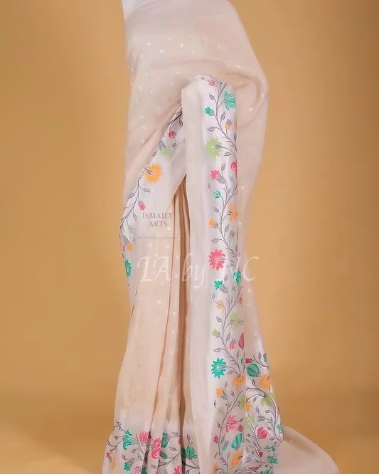 Beige Banarasi Pure Khaddi Tussar Georgette Paithani Saree