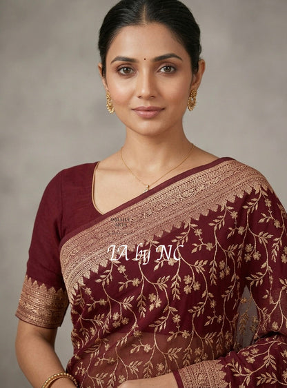 Hickory Banarasi Pure Khaddi Georgette Saree