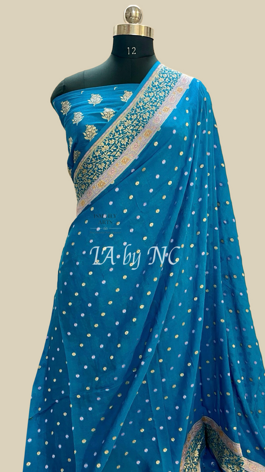 Teal Banarasi Pure Khaddi Crepe Georgette Saree