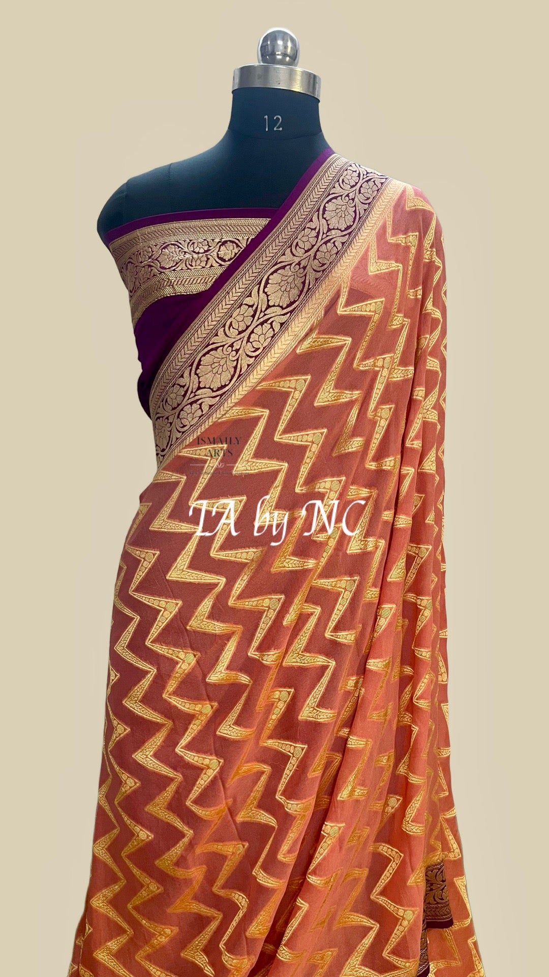 Salmon Banarasi Pure Khaddi Georgette Saree