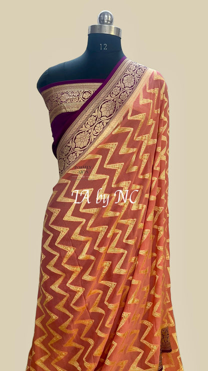 Salmon Banarasi Pure Khaddi Georgette Saree
