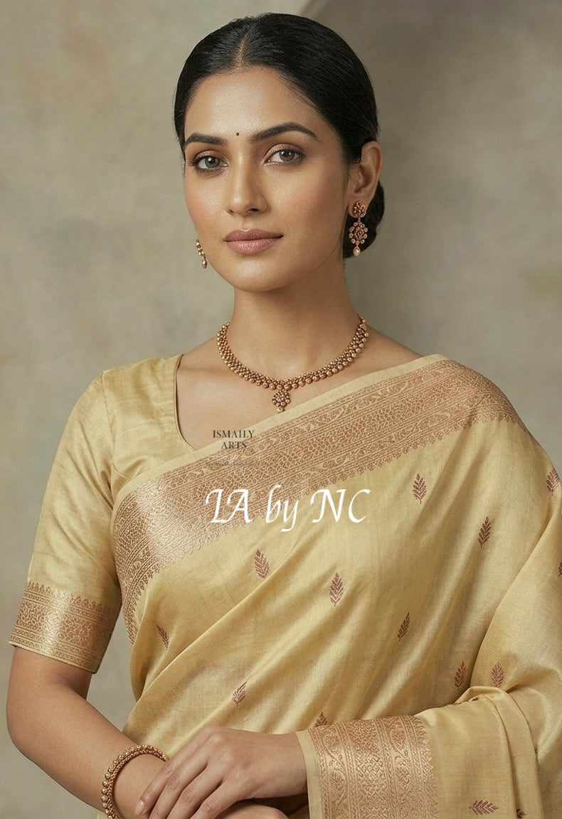 Eggnog Banarasi Pure Kora Silk Kadwa Saree