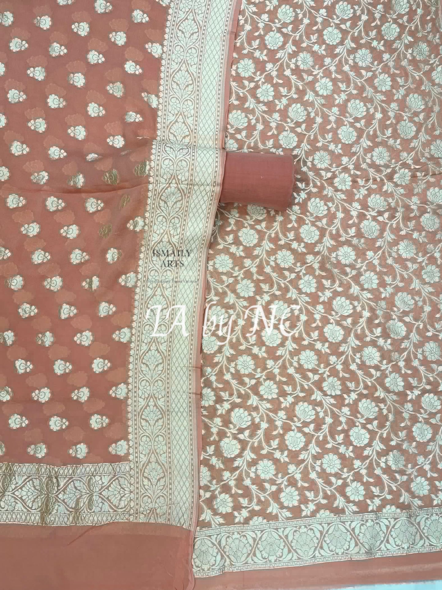 Salmon Banarasi Pure Khaddi Georgette Suit Dupatta