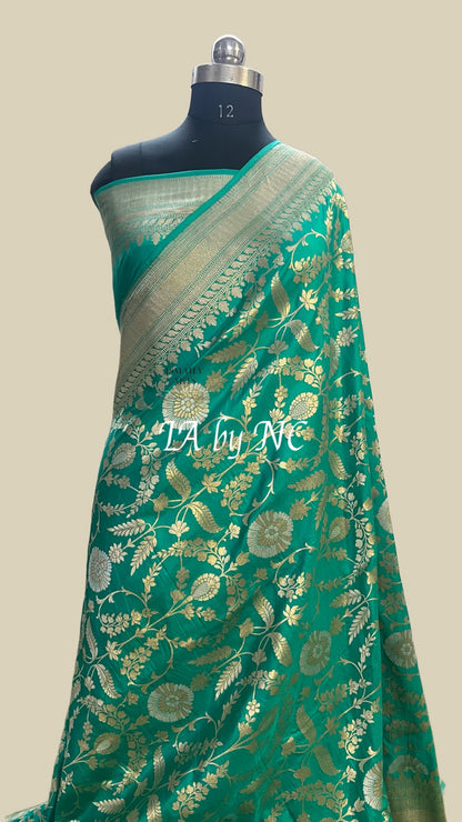 Turquoise Banarasi Pure Katan Silk Pattu Sona Rupa Saree