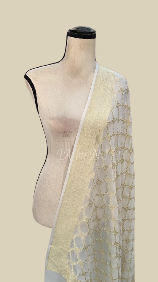 White Banarasi Pure Khaddi Georgette Dupatta