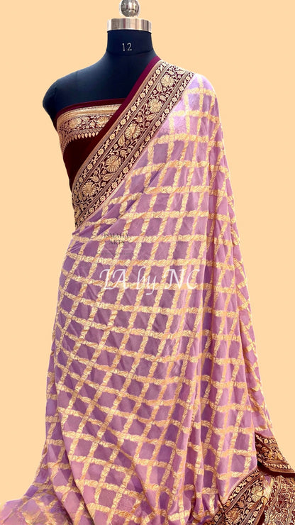 Amaranth Banarasi Pure Khaddi Georgette Saree