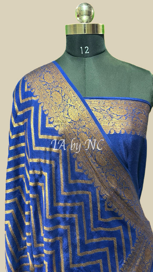 Navy Banarasi Pure Chiffon Georgette Saree