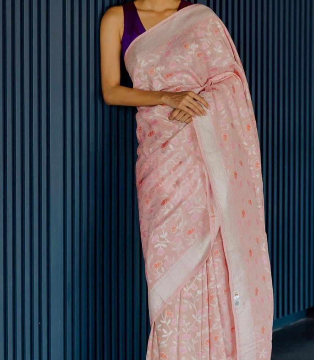 Flamingo Banarasi Pure Khaddi Georgette Saree