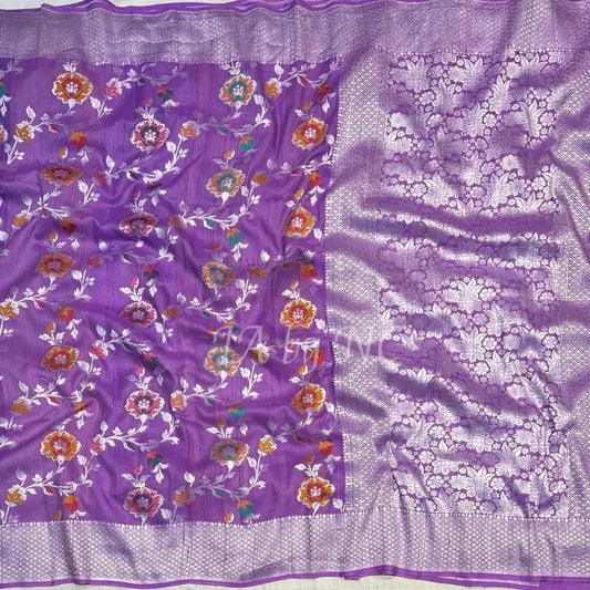 Grape Banarasi Pure Khaddi Tussar Georgette Meenakari Saree