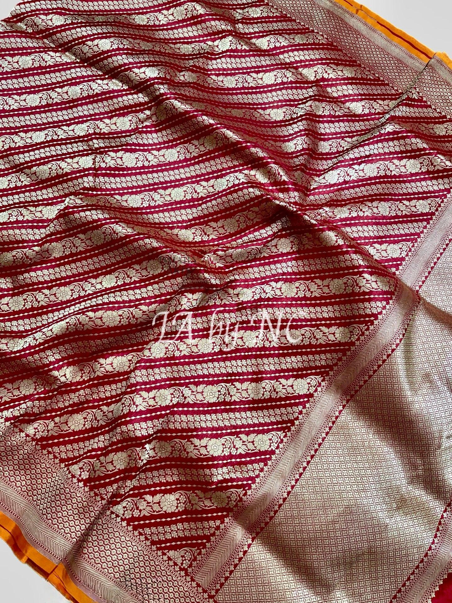 Carmine Banarasi Pure Katan Silk Brocade Pattu Saree