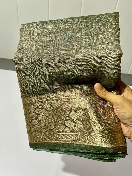 Banarasi Blend Tissue Silk Crushed Saree