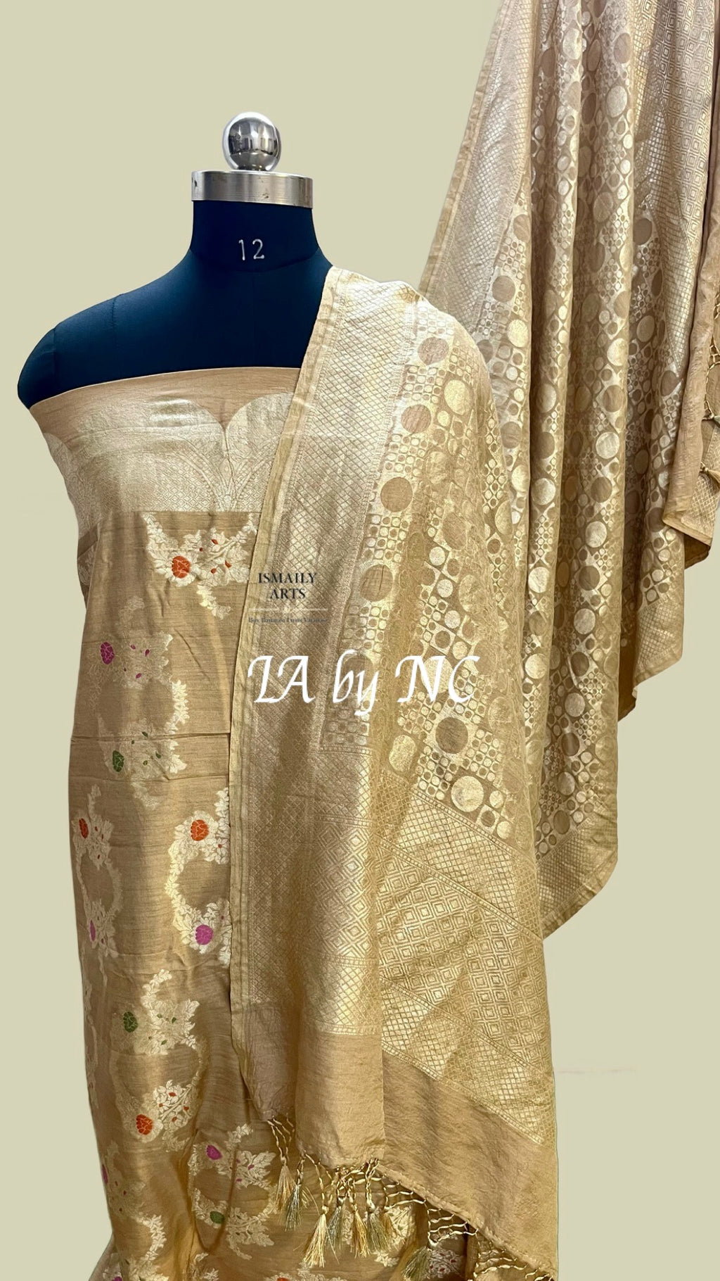 Beige Banarasi Pure Munga Silk Dress materials