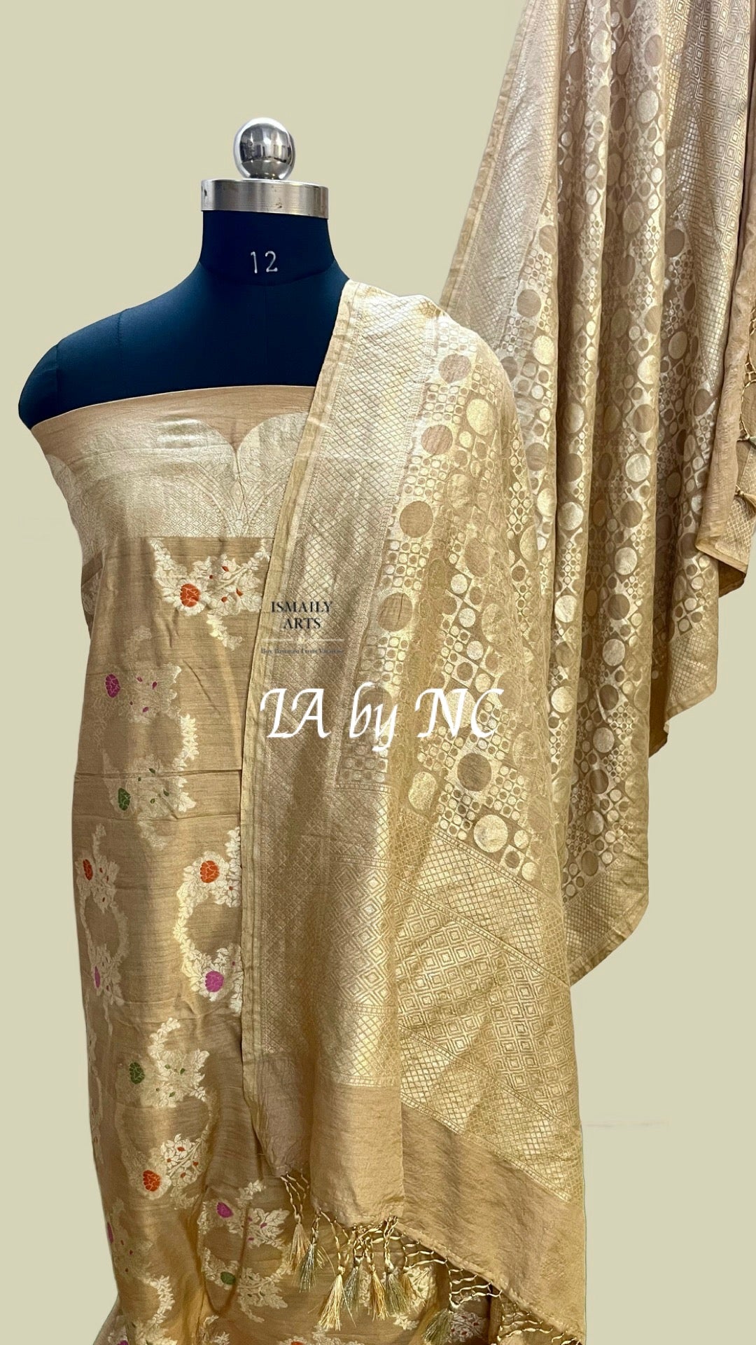 Beige Banarasi Pure Munga Silk Dress materials