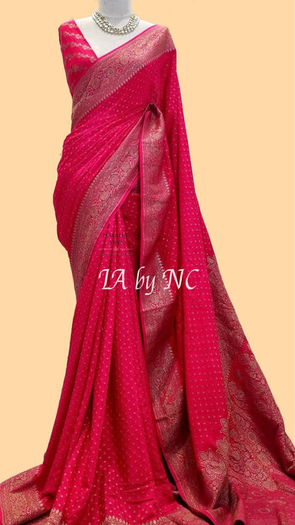 Raspberry Banarasi Pure Khaddi Crepe Georgette Saree