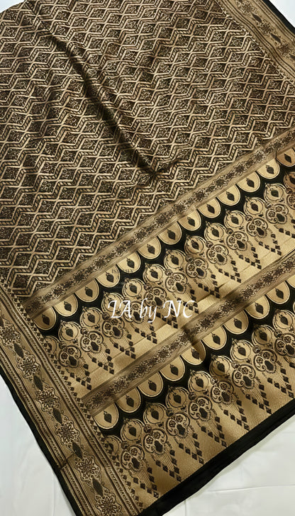 Black Banarasi Mashru Katan Silk Saree