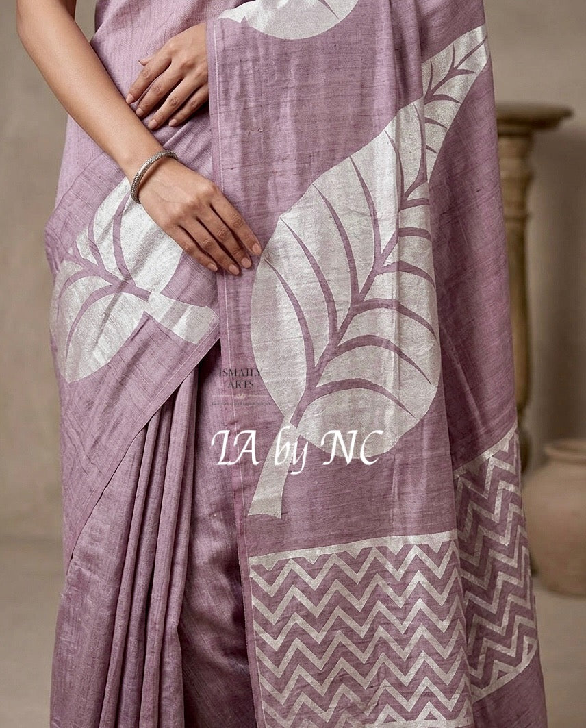 Mauve Banarasi Pure Khaddi Tussar Georgette Designer Saree