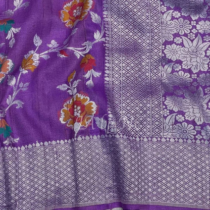 Grape Banarasi Pure Khaddi Tussar Georgette Meenakari Saree