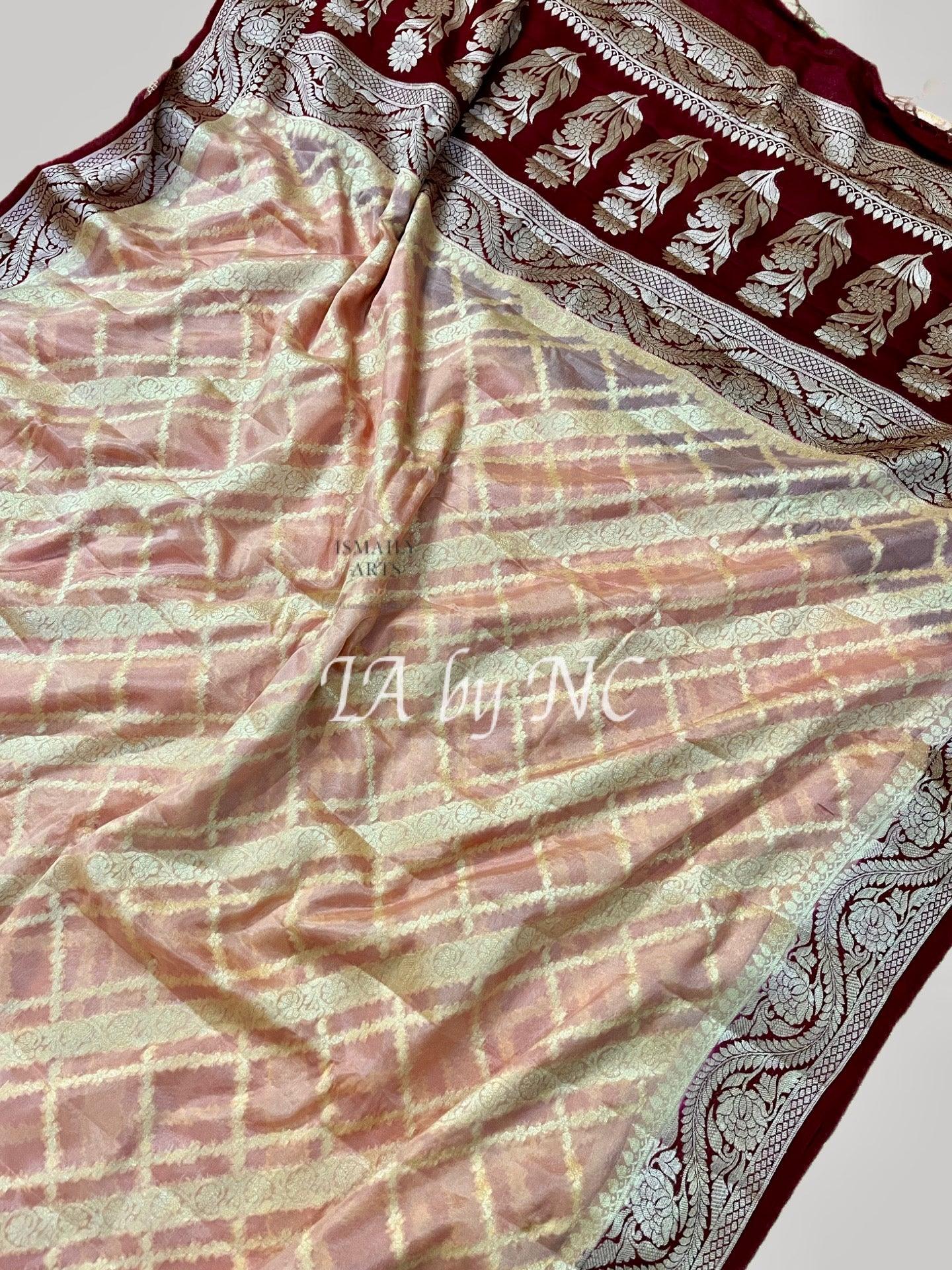 Peach Banarasi Pure Chiffon Georgette Saree