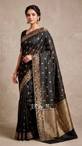 Black Banarasi Pure Khaddi Tussar Kadwa Saree