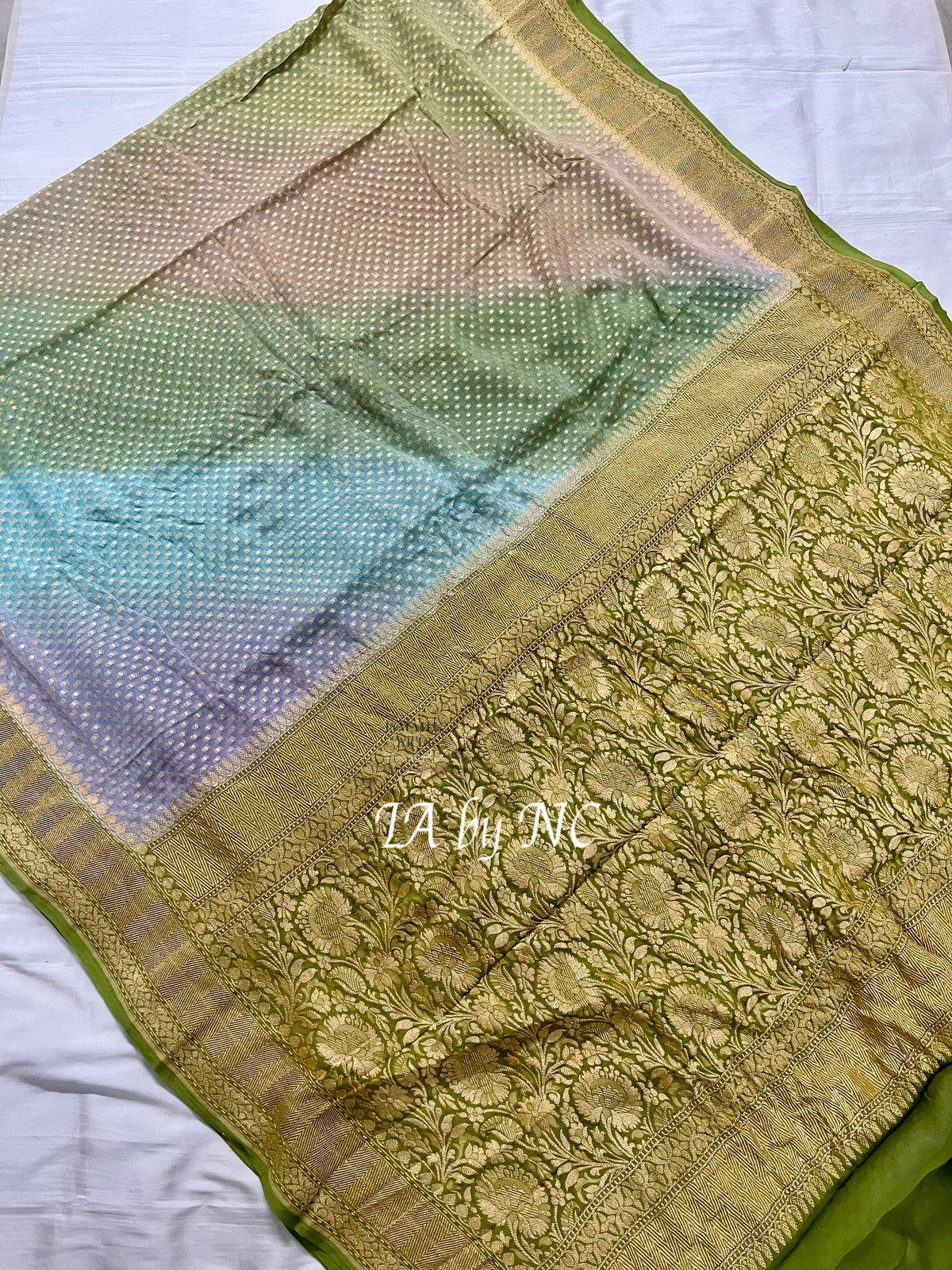 Moss Banarasi Pure Khaddi Georgette Saree