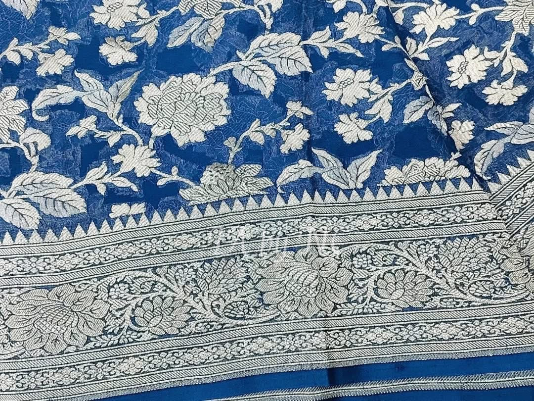 Teal Banarasi Pure Khaddi Georgette Saree