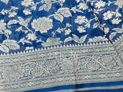 Teal Banarasi Pure Khaddi Georgette Saree